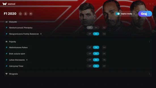 Cheaty do F1 2020 – zrzut ekranu