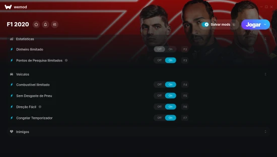 Captura de tela de trapaças de F1 2020