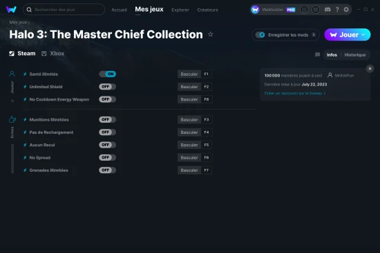 Capture d'écran de triches de Halo 3: The Master Chief Collection