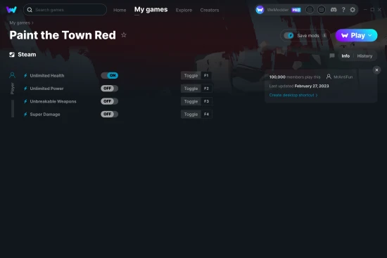 Paint the Town Red cheats screenshot