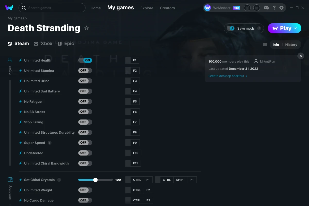 Death Stranding Cheats and Trainers for PC - WeMod Death Stranding Cheats and Trainers for PC - WeMod