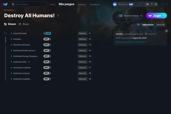 captura de pantalla de las trampas de Destroy All Humans!