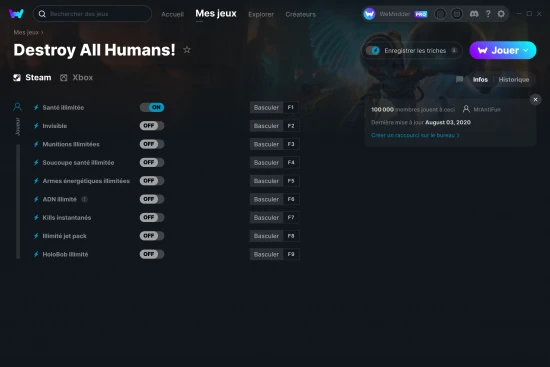 Capture d'écran de triches de Destroy All Humans!
