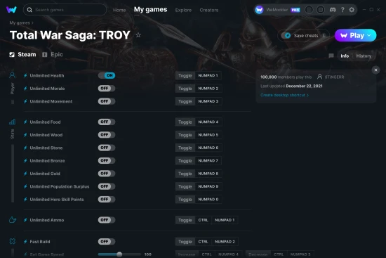 Total War Saga: TROY cheats screenshot