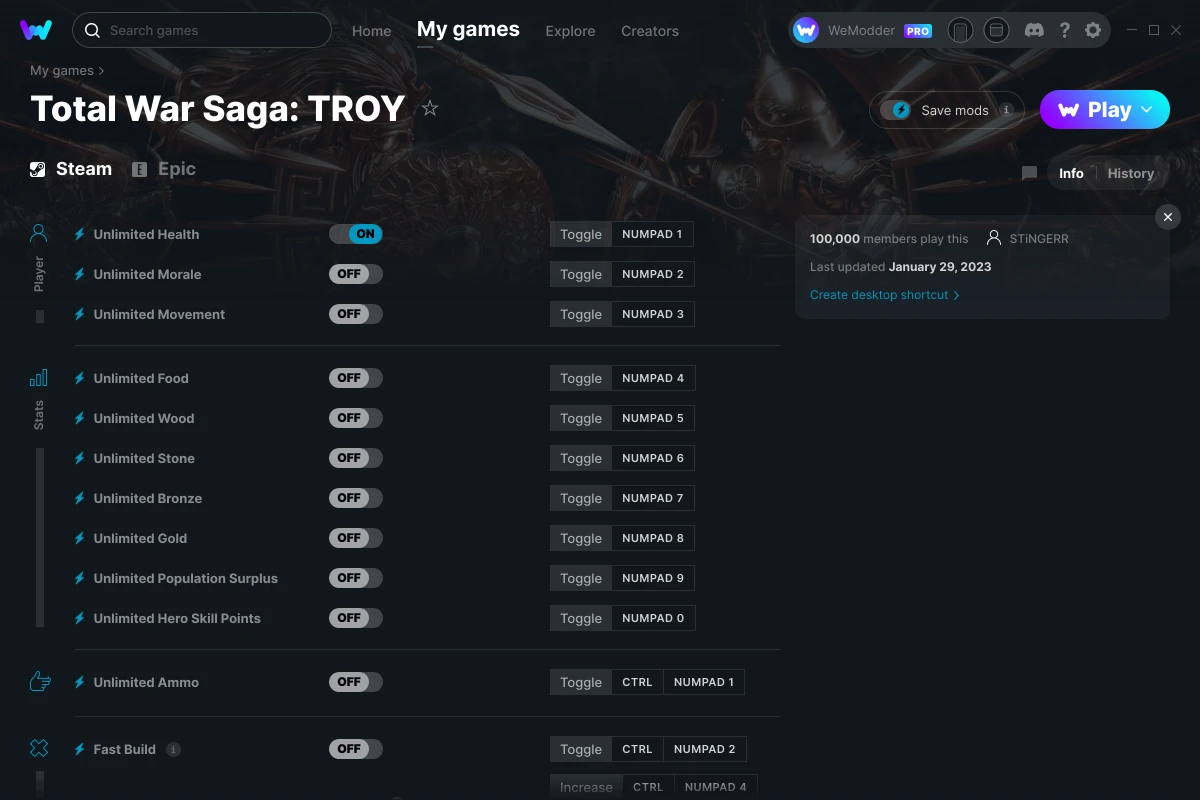Total War Saga: TROY cheats screenshot