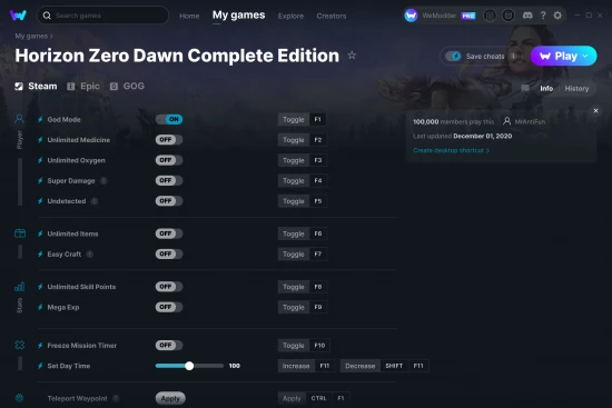 Horizon Zero Dawn Complete Edition cheats screenshot