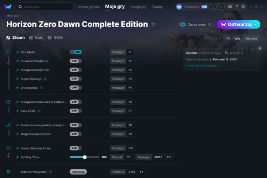 cheaty Horizon Zero Dawn Complete Edition zrzut ekranu