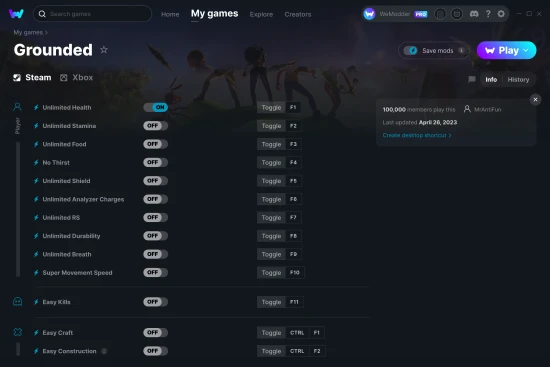 Grounded cheats screenshot