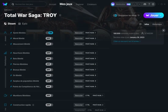 Capture d'écran de triches de Total War Saga: TROY