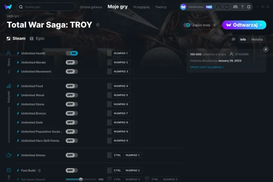 cheaty Total War Saga: TROY zrzut ekranu