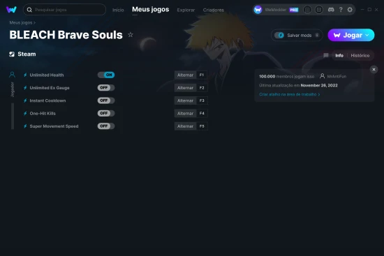 Captura de tela de cheats do BLEACH Brave Souls