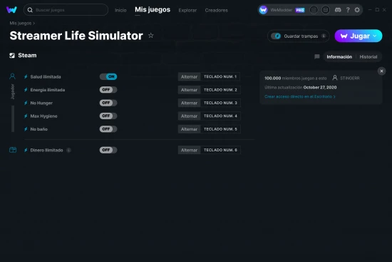 captura de pantalla de las trampas de Streamer Life Simulator