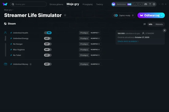 cheaty Streamer Life Simulator zrzut ekranu