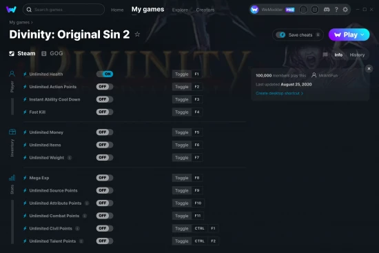 Divinity: Original Sin 2 cheats screenshot