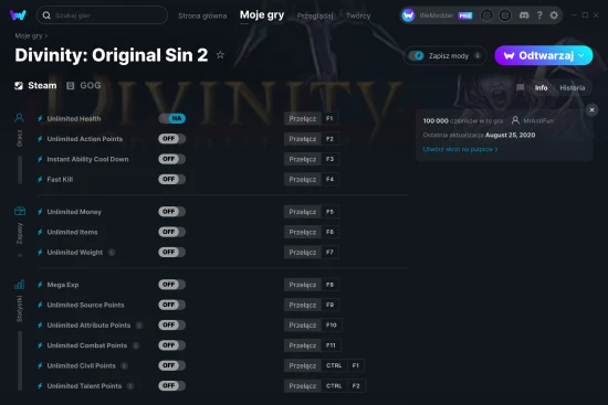 cheaty Divinity: Original Sin 2 zrzut ekranu