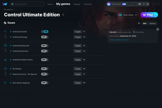 Control Ultimate Edition cheats screenshot