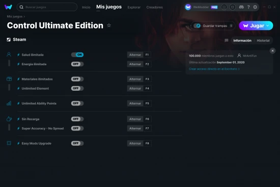 captura de pantalla de las trampas de Control Ultimate Edition