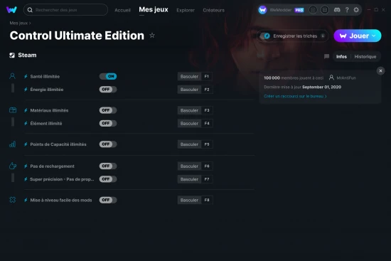 Capture d'écran de triches de Control Ultimate Edition