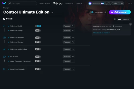 cheaty Control Ultimate Edition zrzut ekranu