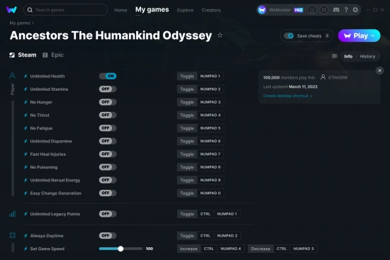 Ancestors The Humankind Odyssey cheats screenshot
