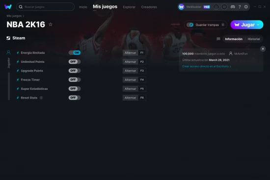 captura de pantalla de las trampas de NBA 2K16