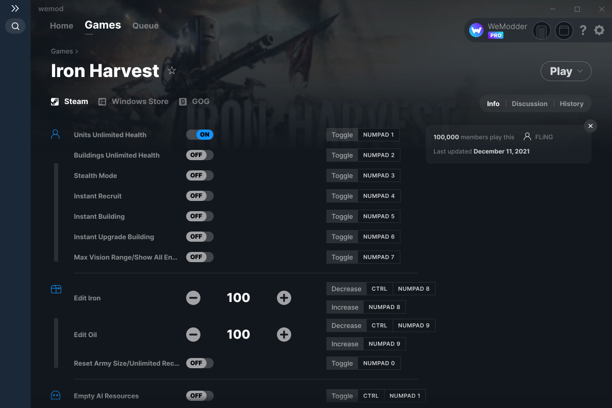 Iron Harvest Cheats and Trainer for GOG Trainers WeMod Community