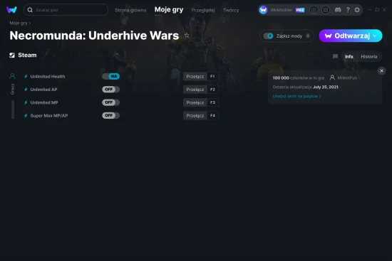 cheaty Necromunda: Underhive Wars zrzut ekranu