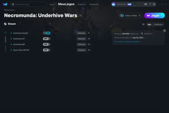Captura de tela de cheats do Necromunda: Underhive Wars