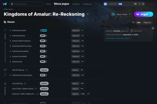 Captura de tela de cheats do Kingdoms of Amalur: Re-Reckoning