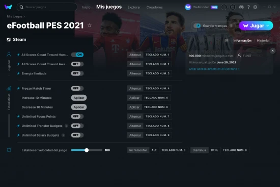 captura de pantalla de las trampas de eFootball PES 2021