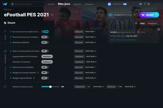 Capture d'écran de triches de eFootball PES 2021
