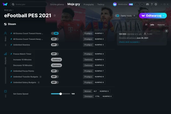 cheaty eFootball PES 2021 zrzut ekranu