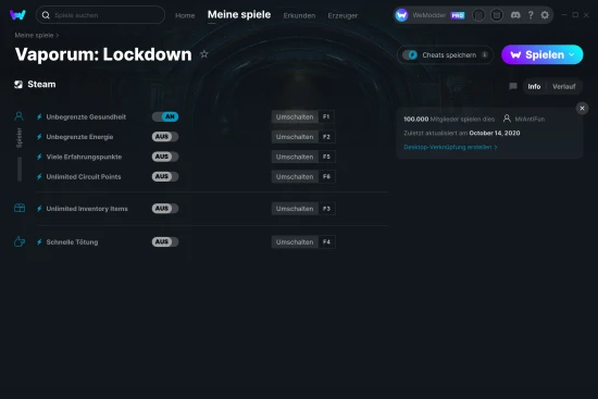 Vaporum: Lockdown Cheats Screenshot