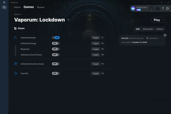 Vaporum: Lockdown cheats screenshot