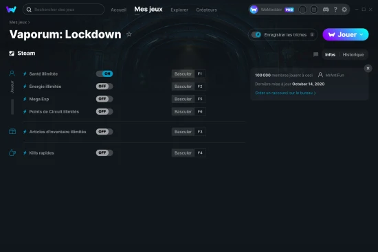 Capture d'écran de triches de Vaporum: Lockdown