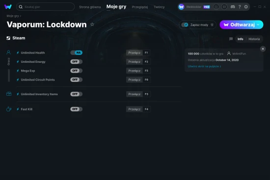 cheaty Vaporum: Lockdown zrzut ekranu
