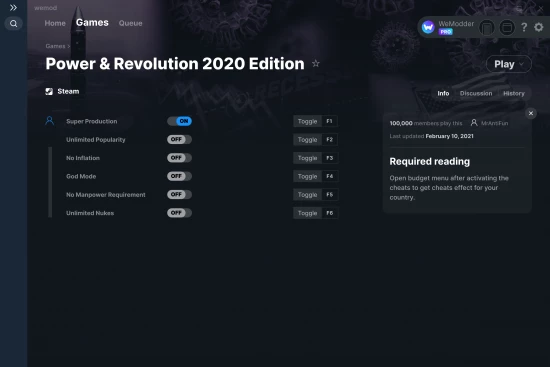 Power & Revolution 2020 Edition cheats screenshot