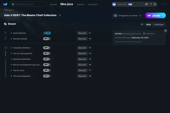 Capture d'écran de triches de Halo 3 ODST: The Master Chief Collection