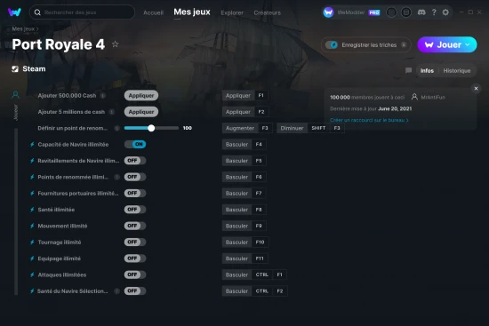 Capture d'écran de triches de Port Royale 4
