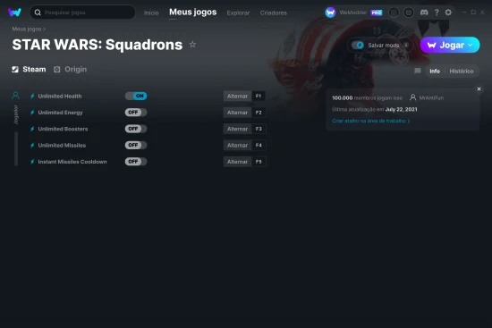 Captura de tela de cheats do STAR WARS: Squadrons