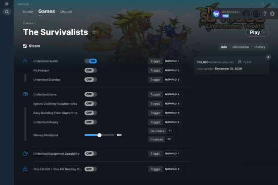 The Survivalists cheats screenshot