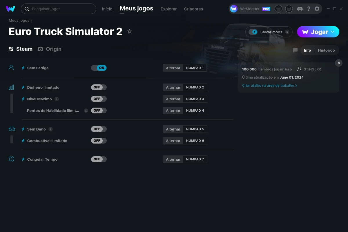 Cheats e Trainers para Euro Truck Simulator 2 no PC WeMod