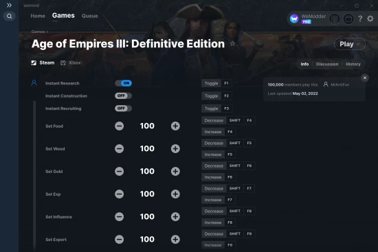 Age of Empires III: Definitive Edition cheats screenshot