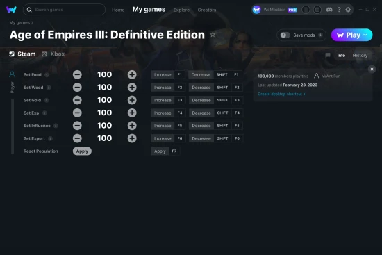 Age of Empires III: Definitive Edition cheats screenshot