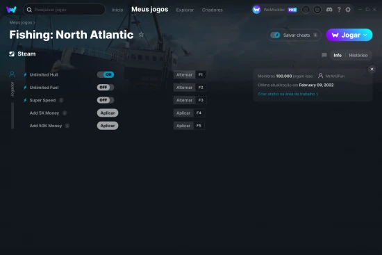 Captura de tela de cheats do Fishing: North Atlantic