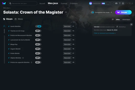 Capture d'écran de triches de Solasta: Crown of the Magister