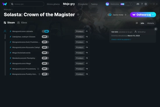 cheaty Solasta: Crown of the Magister zrzut ekranu