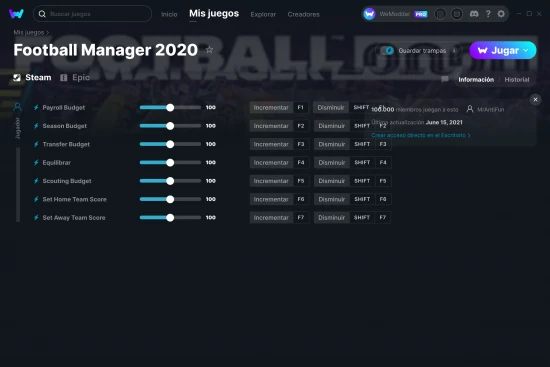 captura de pantalla de las trampas de Football Manager 2020