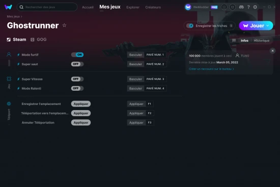 Capture d'écran de triches de Ghostrunner
