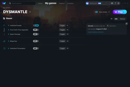 DYSMANTLE cheats screenshot